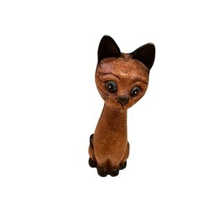 Vintage Mid‑Century Carved Wooden Long‑Neck Cat Figurine 5″ Tall retro
